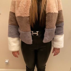 NEW BCBGMaxAzria multi color crop faux fur coat